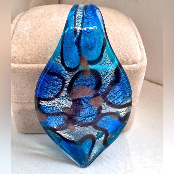 💙 Stunning Vintage Murano Italian Glass Leaf Necklace Pendant 💙 - Picture 3 of 14
